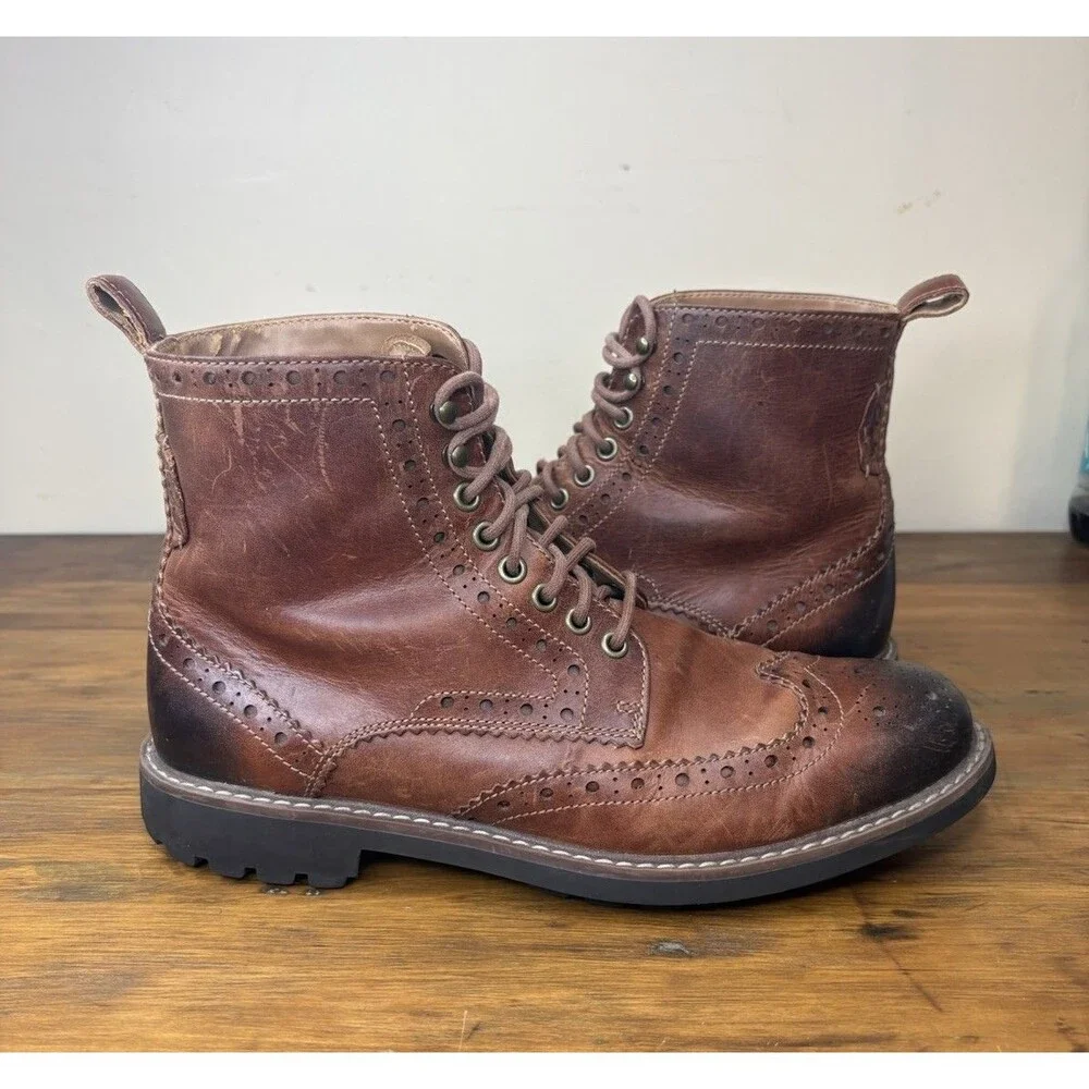 Clark’s Montacute Lord Men’s Boot Size 10M Tan Brown Leather Wingtip Brogue